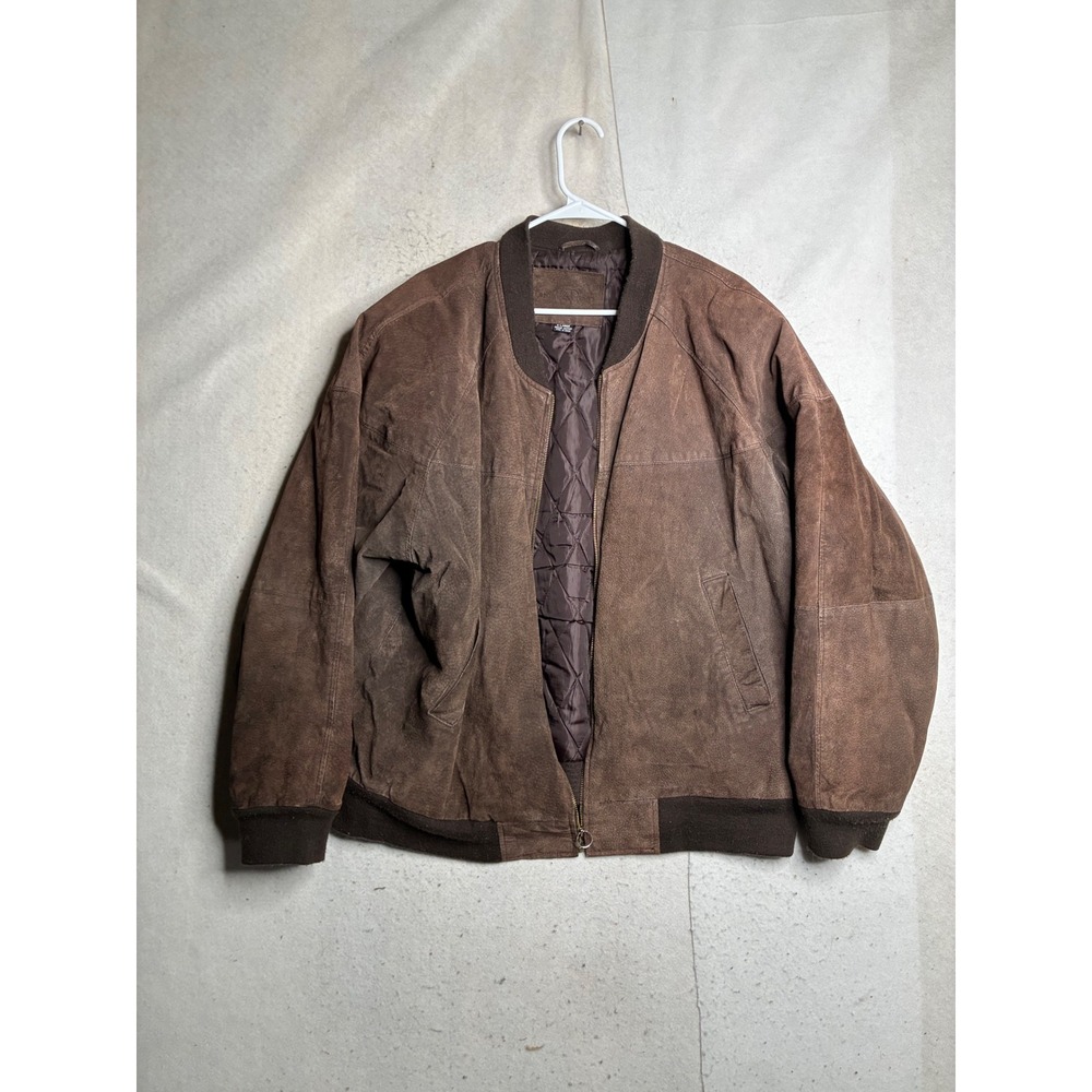 Knightsbridge Mens XL Brown Suede Leather Bomber Jacket Quilted Lined BROKEN ZIP